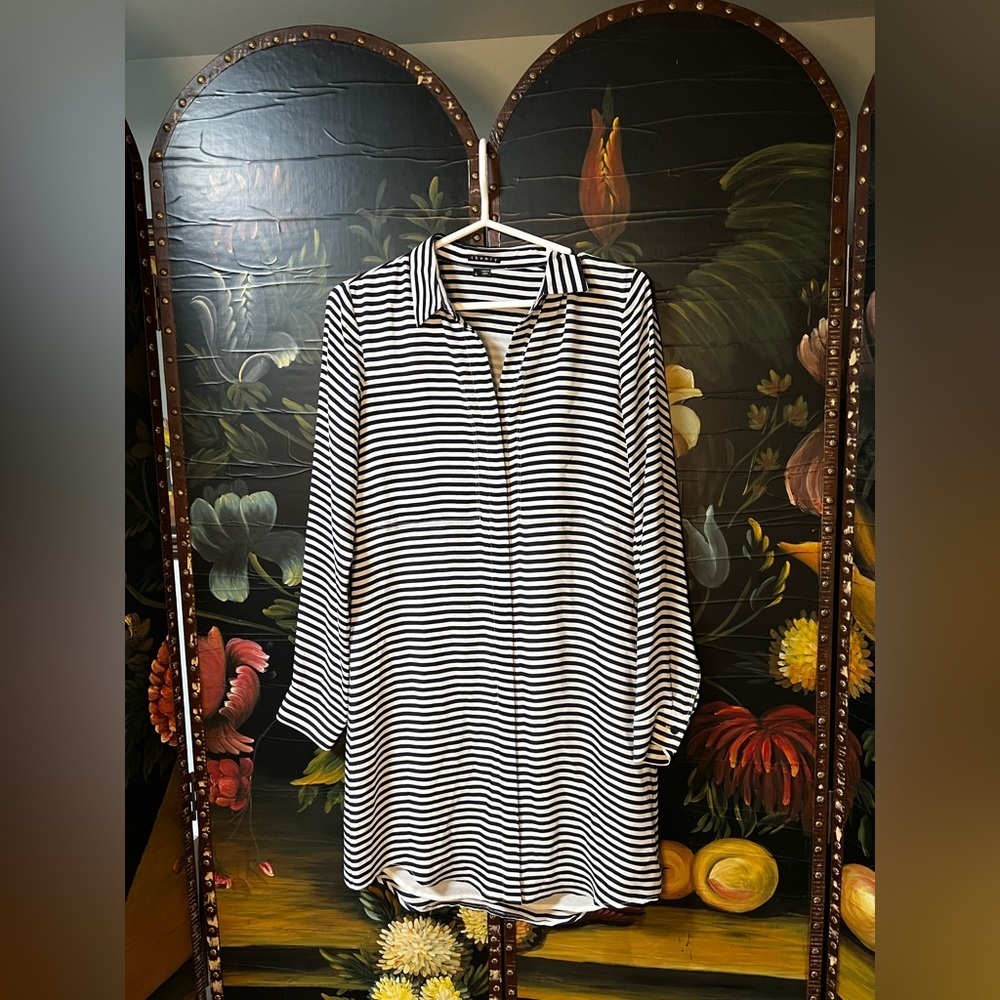 Theory Women's 6 White & Navy Long Sleeve Dress Drula Style RN 98406 (D2)